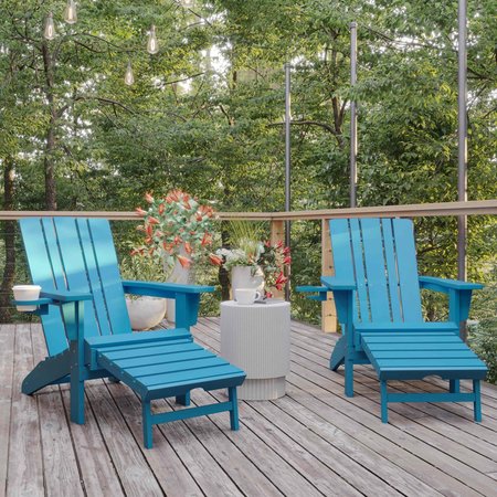 FLASH FURNITURE Blue Adirondack Chairs with Ottoman-Cupholder, 2PK 2-LE-HMP-1045-110-BL-GG